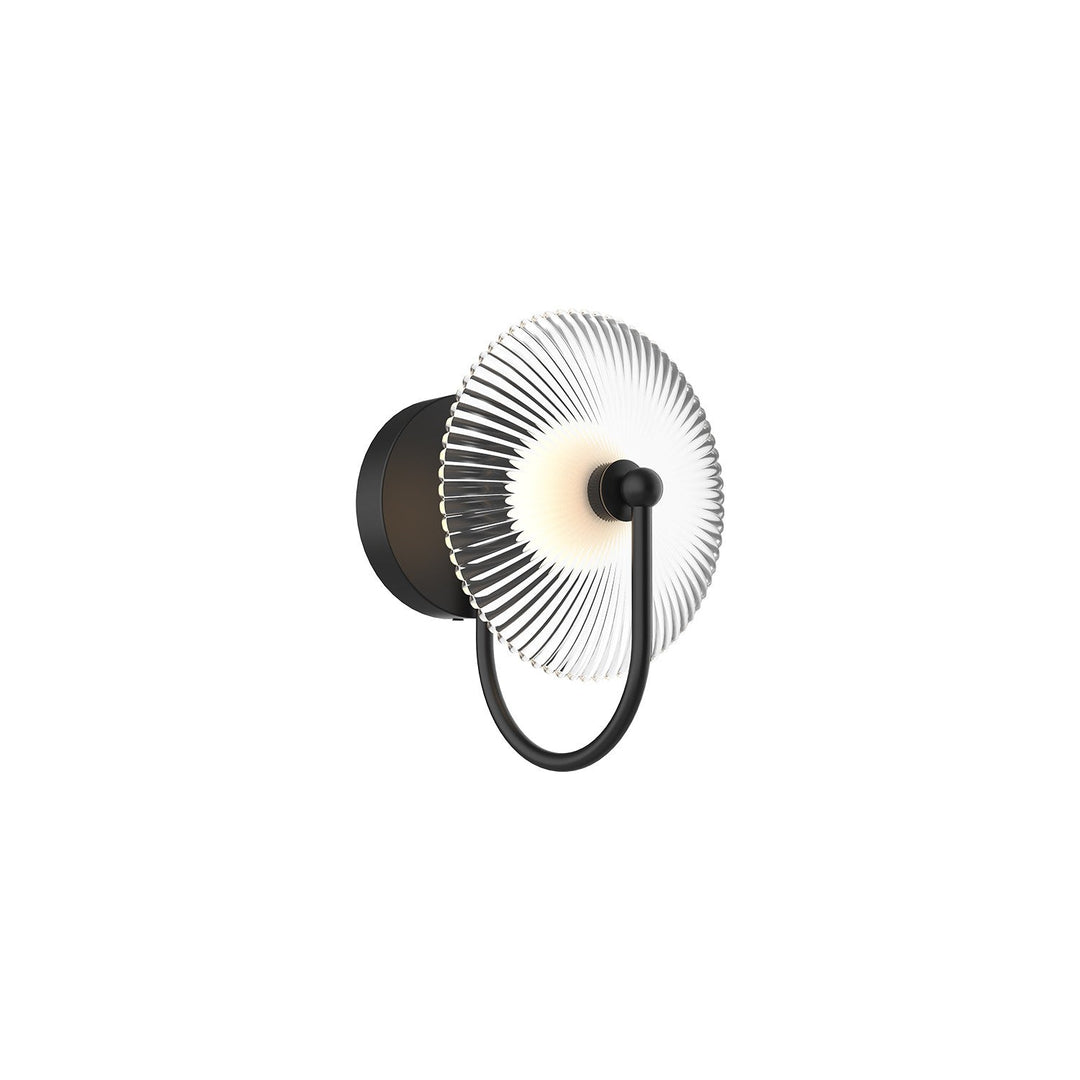 Hera LED Wall Sconce in Matte Black/Clear Ribbed Glass Alora Canada