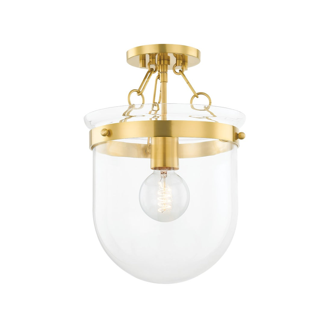Dunbar One Light Semi Flush Mount in Aged Brass - available from The Lighting Shoppe, trusted by Canadian homeowners