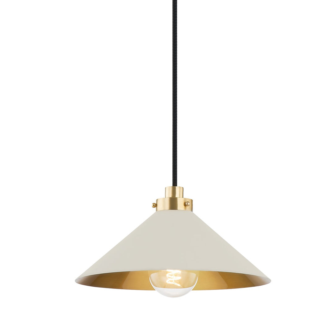 Clivedon One Light Pendant in Aged Brass/Off White - available from The Lighting Shoppe, trusted by Canadian homeowners