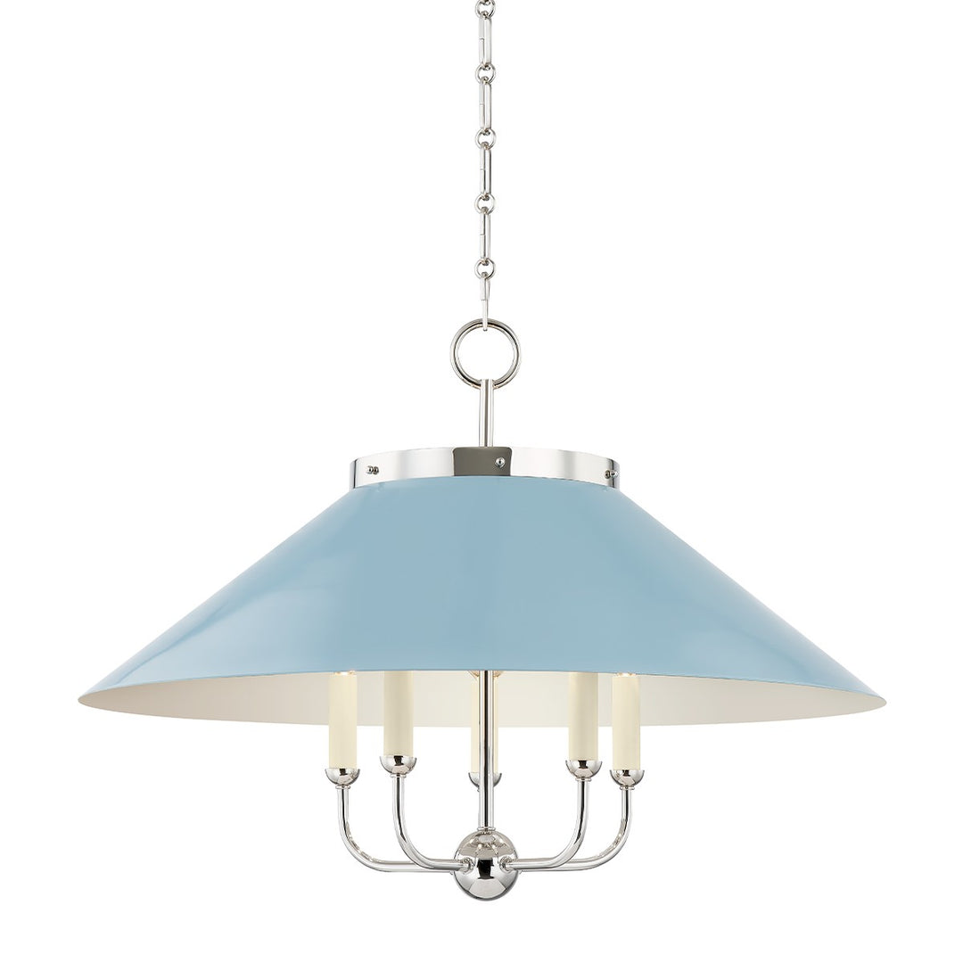 Clivedon Five Light Chandelier in Polished Nickel/Blue Bird - available from The Lighting Shoppe, trusted by Canadian homeowners