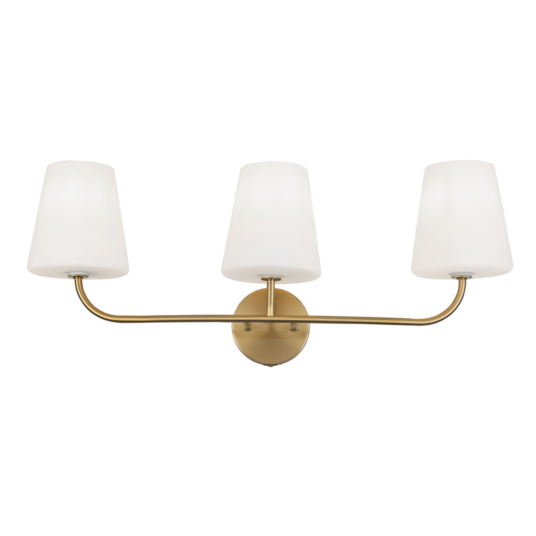 Eleanor Three Light Vanity in Aged Brass - available from The Lighting Shoppe, trusted by Canadian homeowners