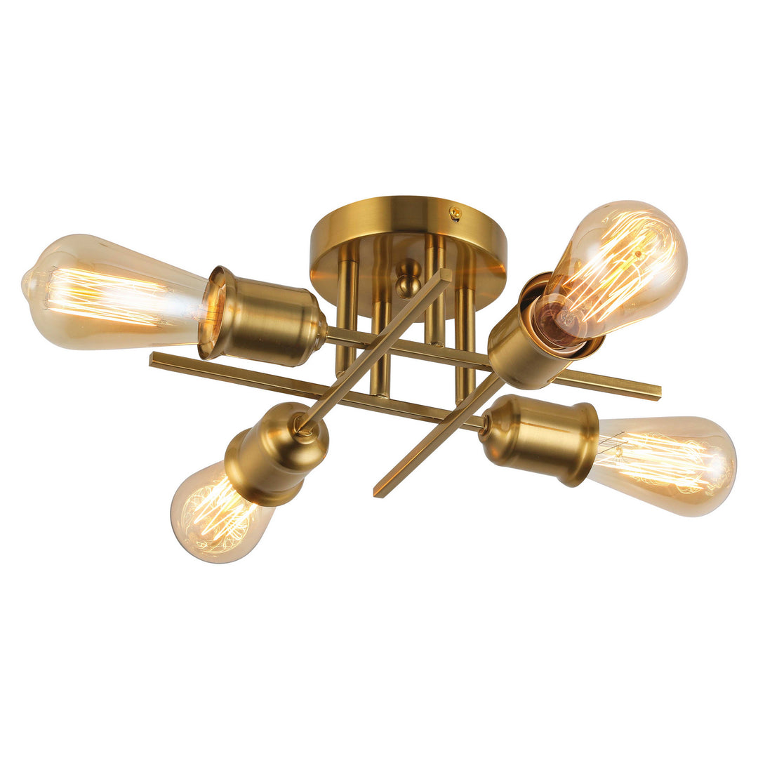 Nebraska Four Light Semi Flush Mount in Aged Brass - available from The Lighting Shoppe, trusted by Canadian homeowners
