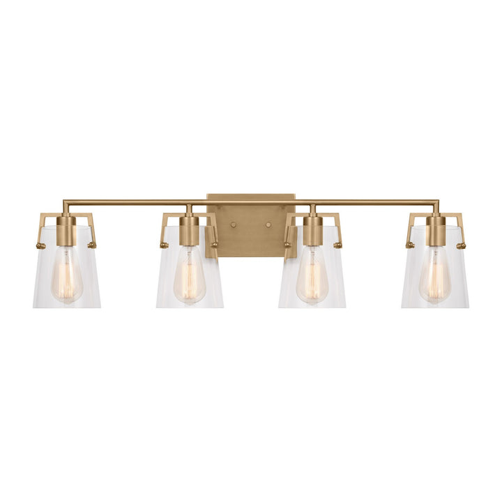 Crofton Four Light Bath in Satin Brass - available from The Lighting Shoppe, trusted by Canadian homeowners