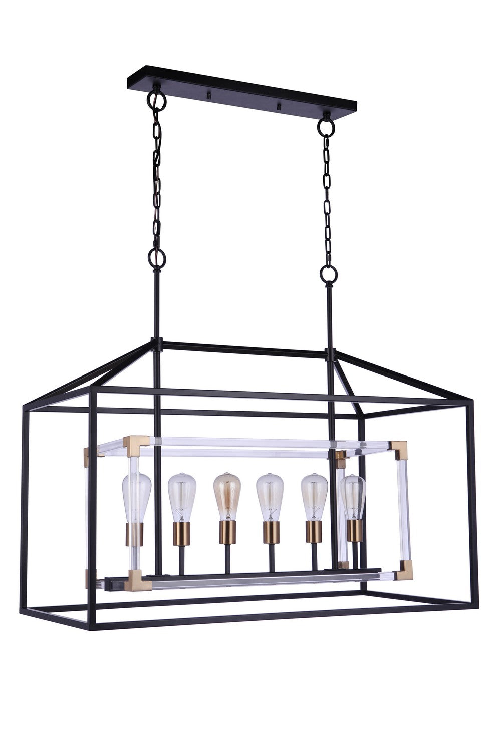 Aaron Six Light Island Pendant in Flat Black/Satin Brass - available from The Lighting Shoppe, trusted by Canadian homeowners