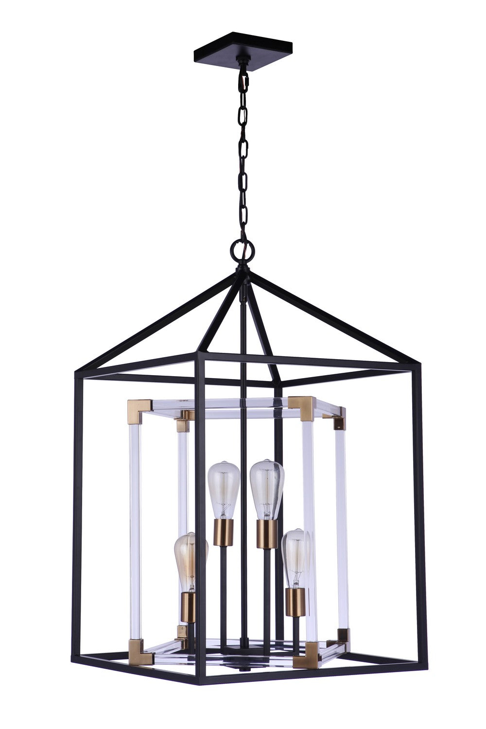 Aaron Four Light Pendant in Flat Black/Satin Brass - available from The Lighting Shoppe, trusted by Canadian homeowners