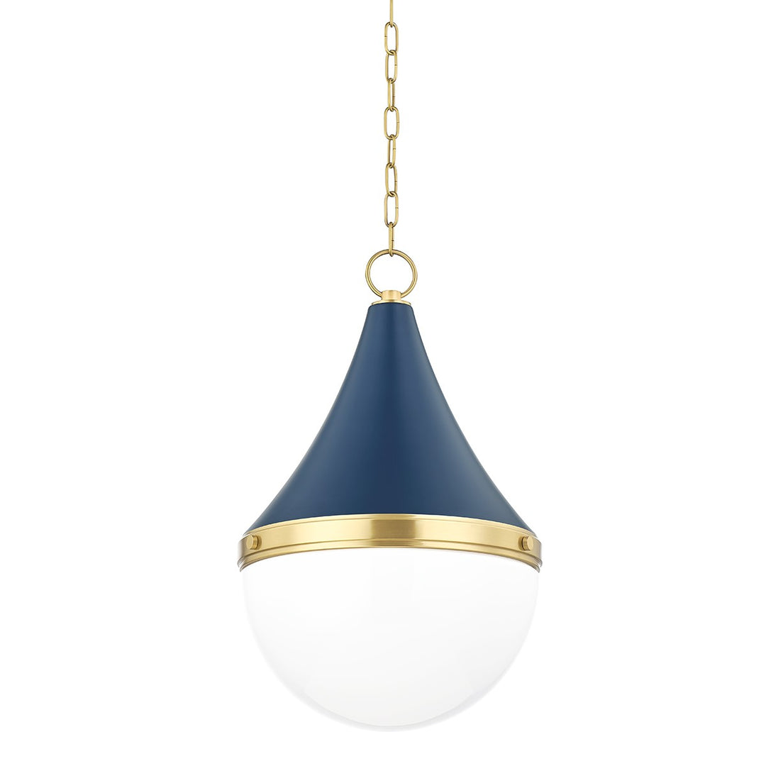 Ciara One Light Pendant in Aged Brass/Soft Navy - available from The Lighting Shoppe, trusted by Canadian homeowners