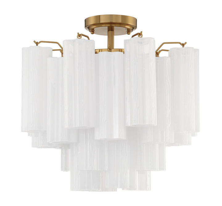 Addis Four Light Semi Flush Mount in Aged Brass - available from The Lighting Shoppe, trusted by Canadian homeowners
