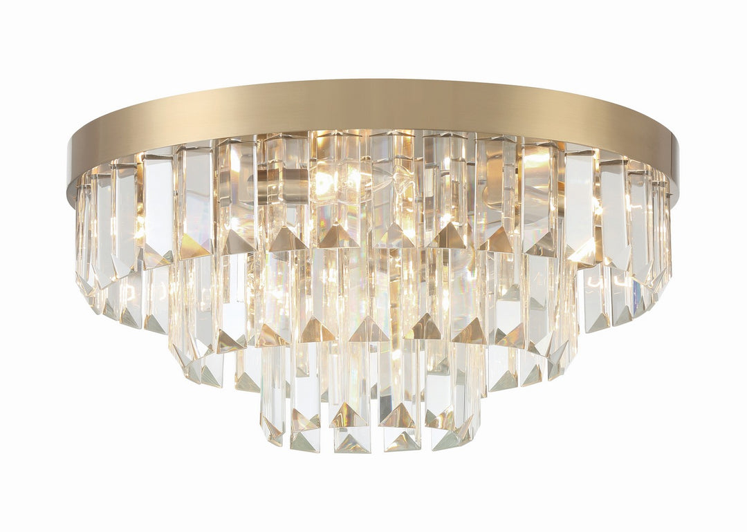 Hayes Eight Light Flush Mount in Aged Brass - available from The Lighting Shoppe, trusted by Canadian homeowners