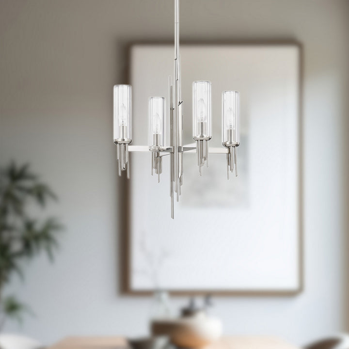 Alora Canada - CH335418PNCR - Four Light Chandelier - Torres - Polished Nickel/Ribbed Glass