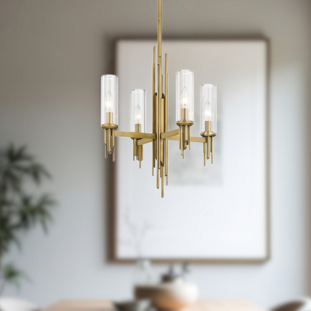 Alora Canada - CH335418VBCR - Four Light Chandelier - Torres - Ribbed Glass/Vintage Brass