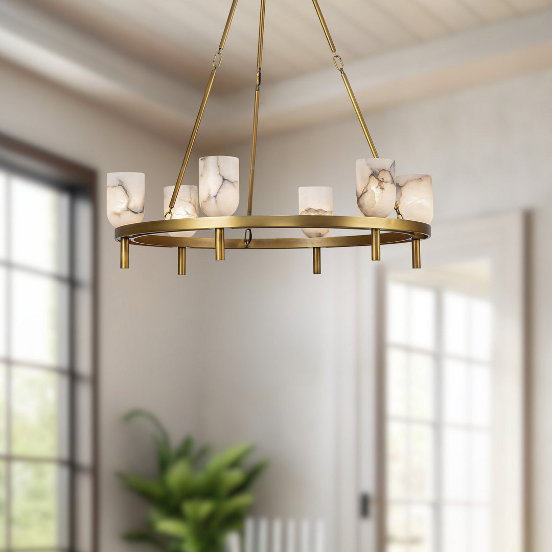 Alora Canada - CH338632VBAR - Six Light Chandelier - Lucian - Vintage Brass/Alabaster