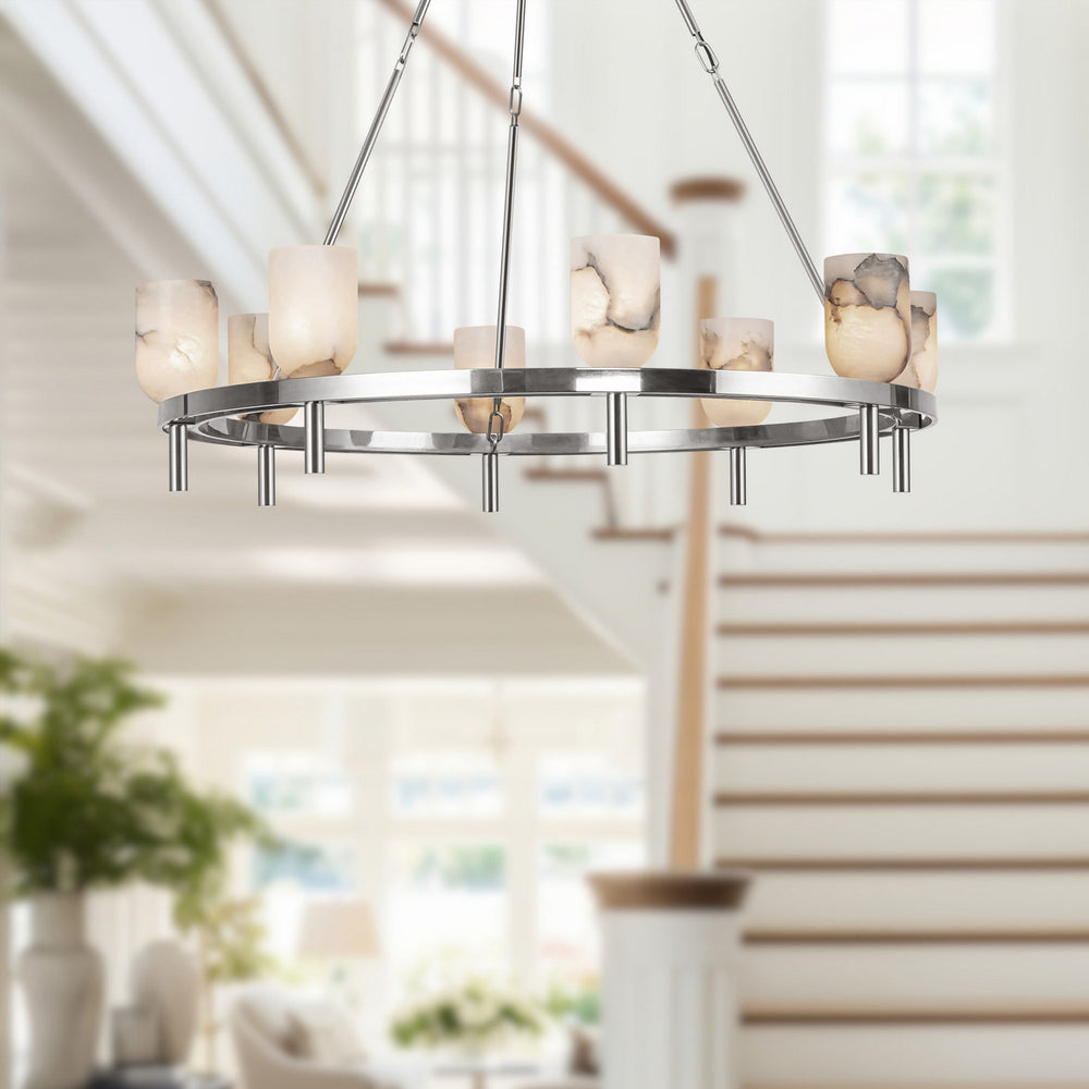 Alora Canada - CH338836PNAR - Eight Light Chandelier - Lucian - Polished Nickel/Alabaster