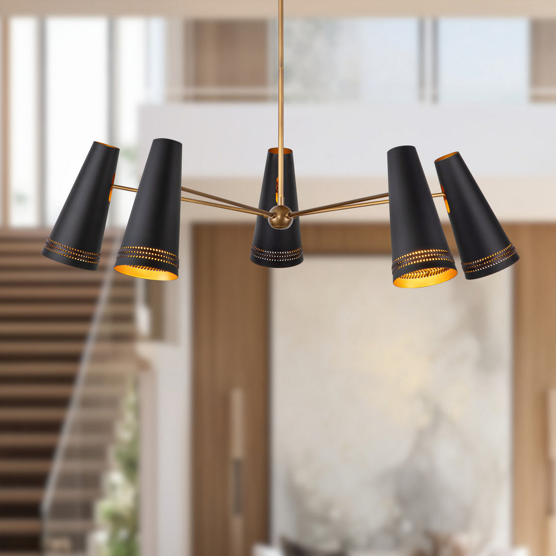 Alora Canada - CH342545MBHL - Five Light Chandelier - Brickell - Matte Black/Hazelnut Leather
