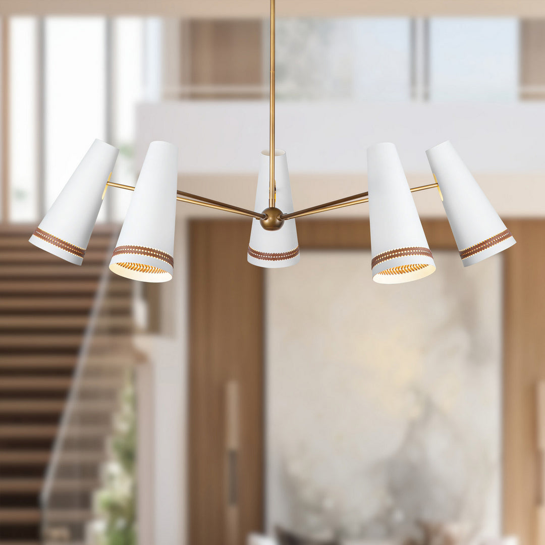 Alora Canada - CH342545MWHL - Five Light Chandelier - Brickell - Matte White/Hazelnut Leather
