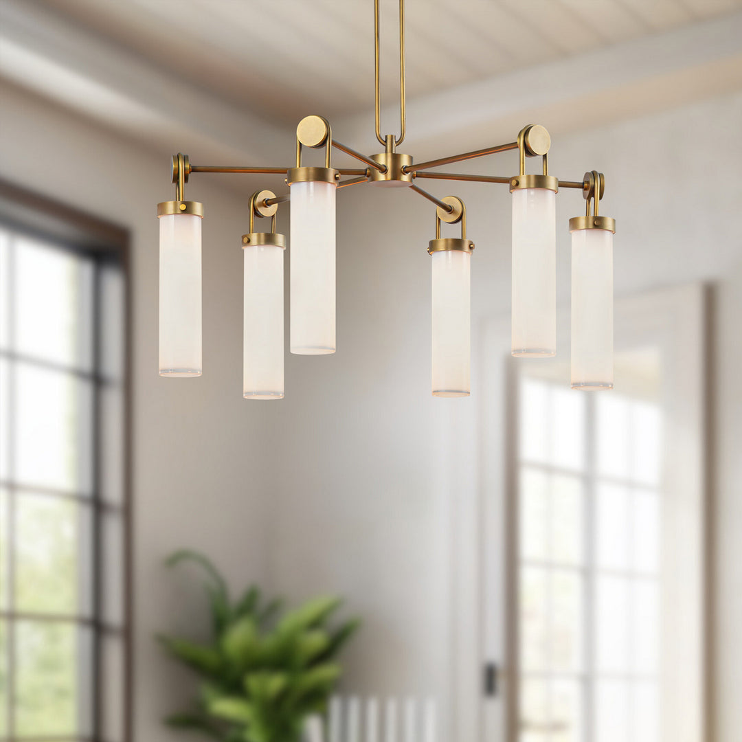 Alora Canada - CH355632VBGO - Six Light Chandelier - Wynwood - Vintage Brass/Glossy Opal