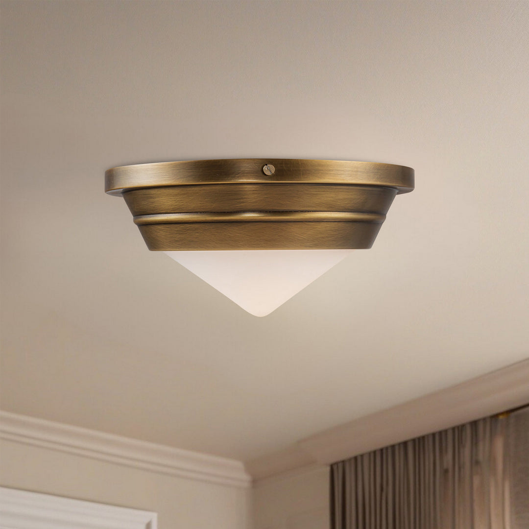 Alora Canada - FM348010VBOP - One Light Flush Mount - Willard - Vintage Brass/Opal Matte Glass