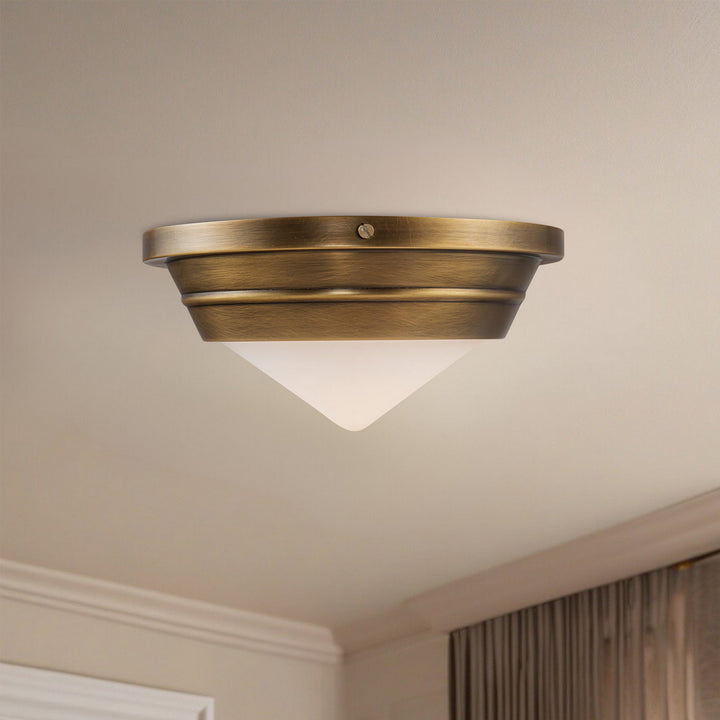 Alora Canada - FM348010VBOP - One Light Flush Mount - Willard - Vintage Brass/Opal Matte Glass