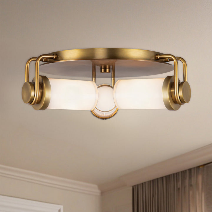 Alora Canada - FM355317VBGO - Three Light Flush Mount - Wynwood - Vintage Brass/Glossy Opal