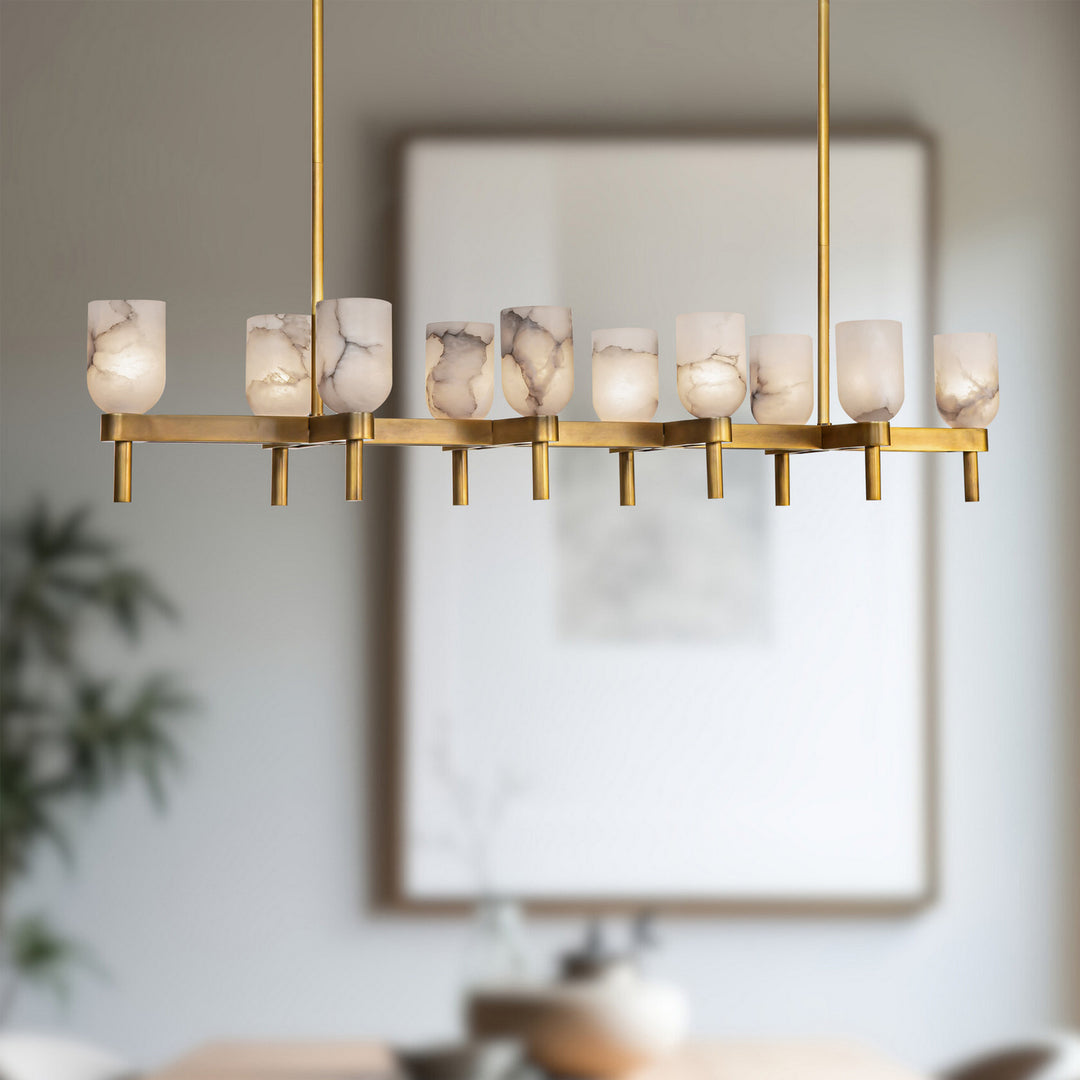 Alora Canada - LP338052VBAR - Ten Light Linear Pendant - Lucian - Vintage Brass/Alabaster
