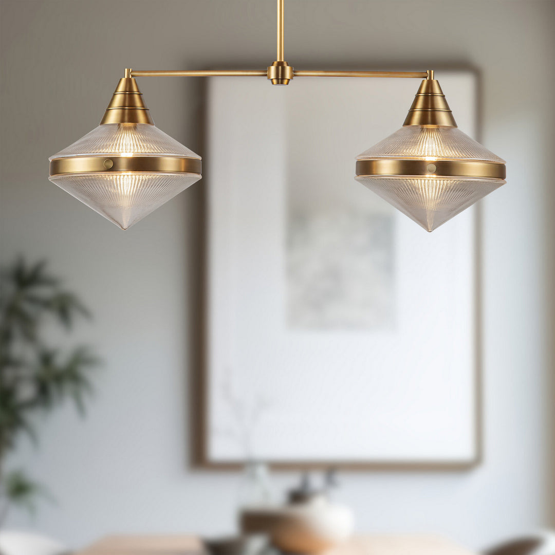Alora Canada - LP348241VBPG - Two Light Linear Pendant - Willard - Vintage Brass/Prismatic Glass