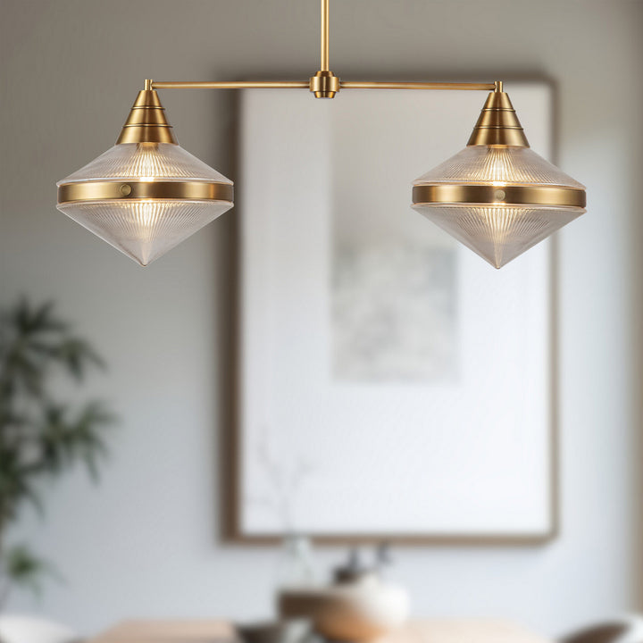 Alora Canada - LP348241VBPG - Two Light Linear Pendant - Willard - Vintage Brass/Prismatic Glass