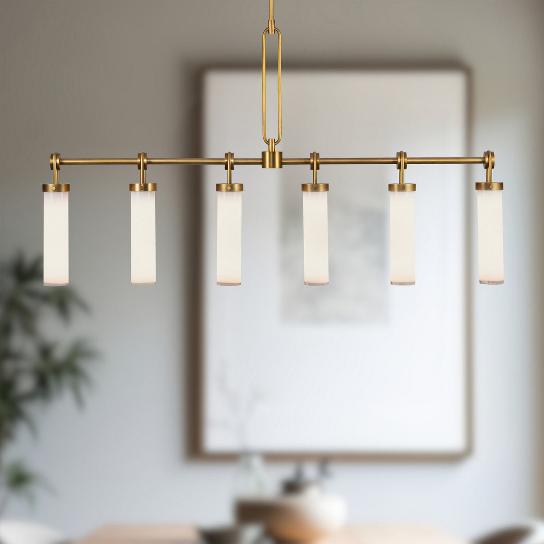 Alora Canada - LP355652VBGO - Six Light Linear Pendant - Wynwood - Vintage Brass/Glossy Opal