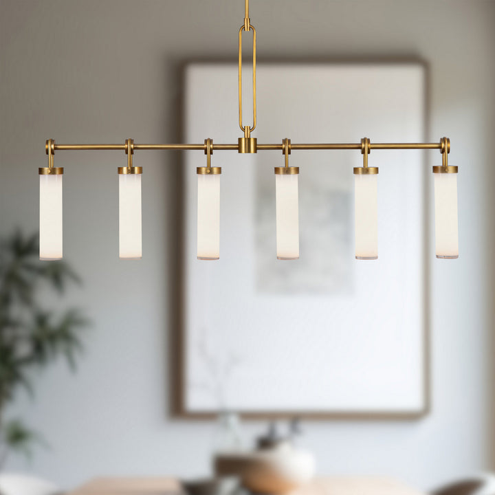 Alora Canada - LP355652VBGO - Six Light Linear Pendant - Wynwood - Vintage Brass/Glossy Opal