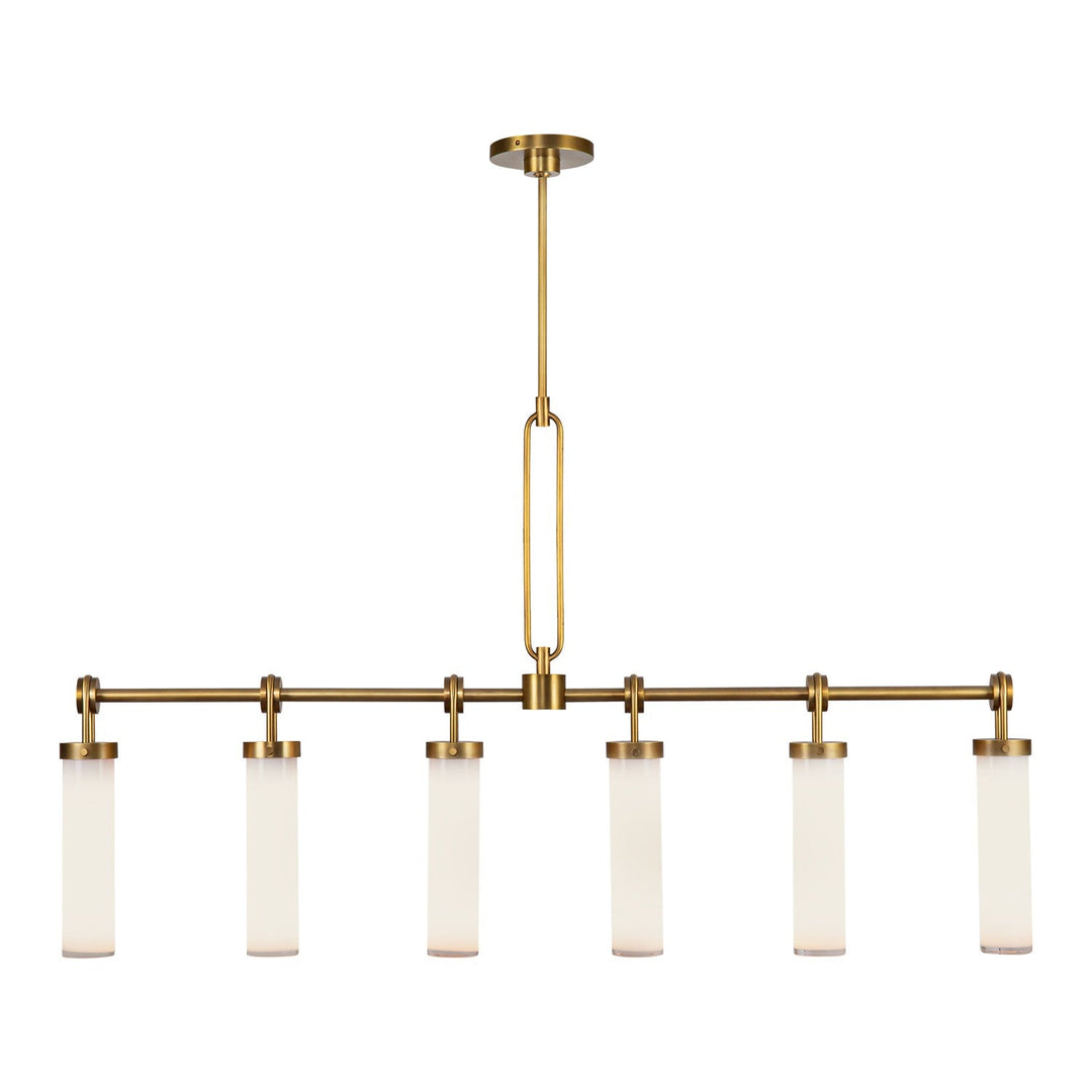 Alora Canada - LP355652VBGO - Six Light Linear Pendant - Wynwood - Vintage Brass/Glossy Opal