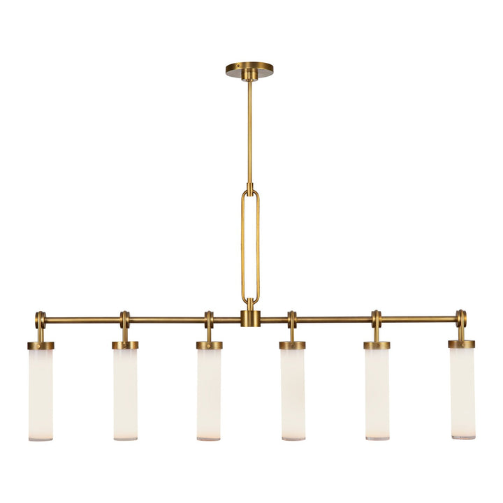 Alora Canada - LP355652VBGO - Six Light Linear Pendant - Wynwood - Vintage Brass/Glossy Opal