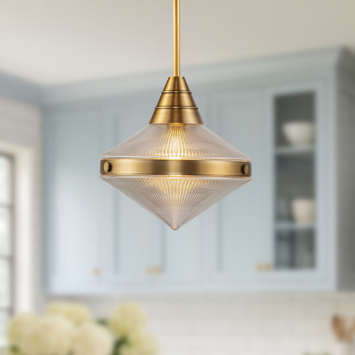 Alora Canada - PD348114VBPG - One Light Pendant - Willard - Vintage Brass/Prismatic Glass