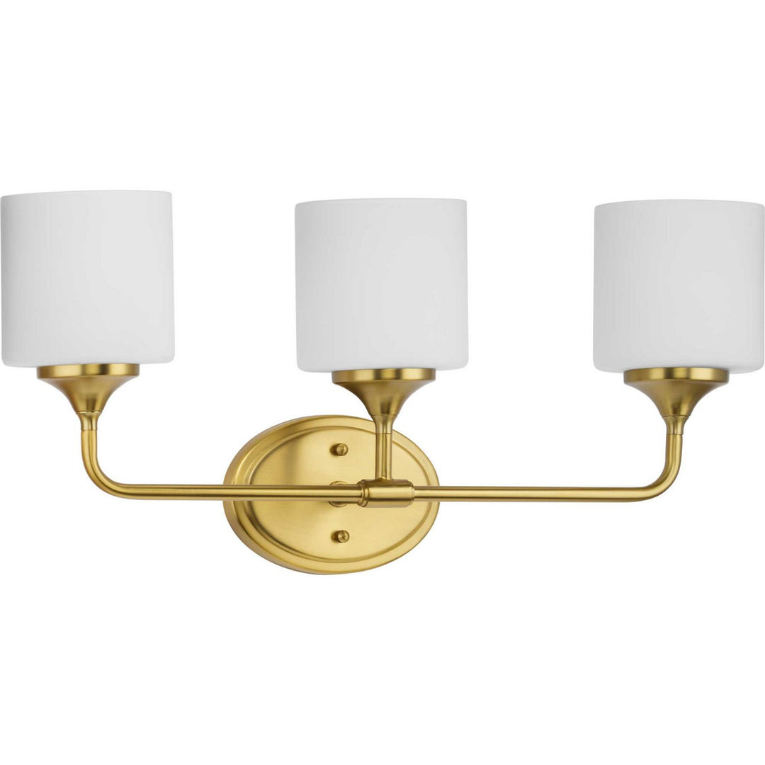 Lynzie Three Light Bath in Brushed Gold - available from The Lighting Shoppe, trusted by Canadian homeowners