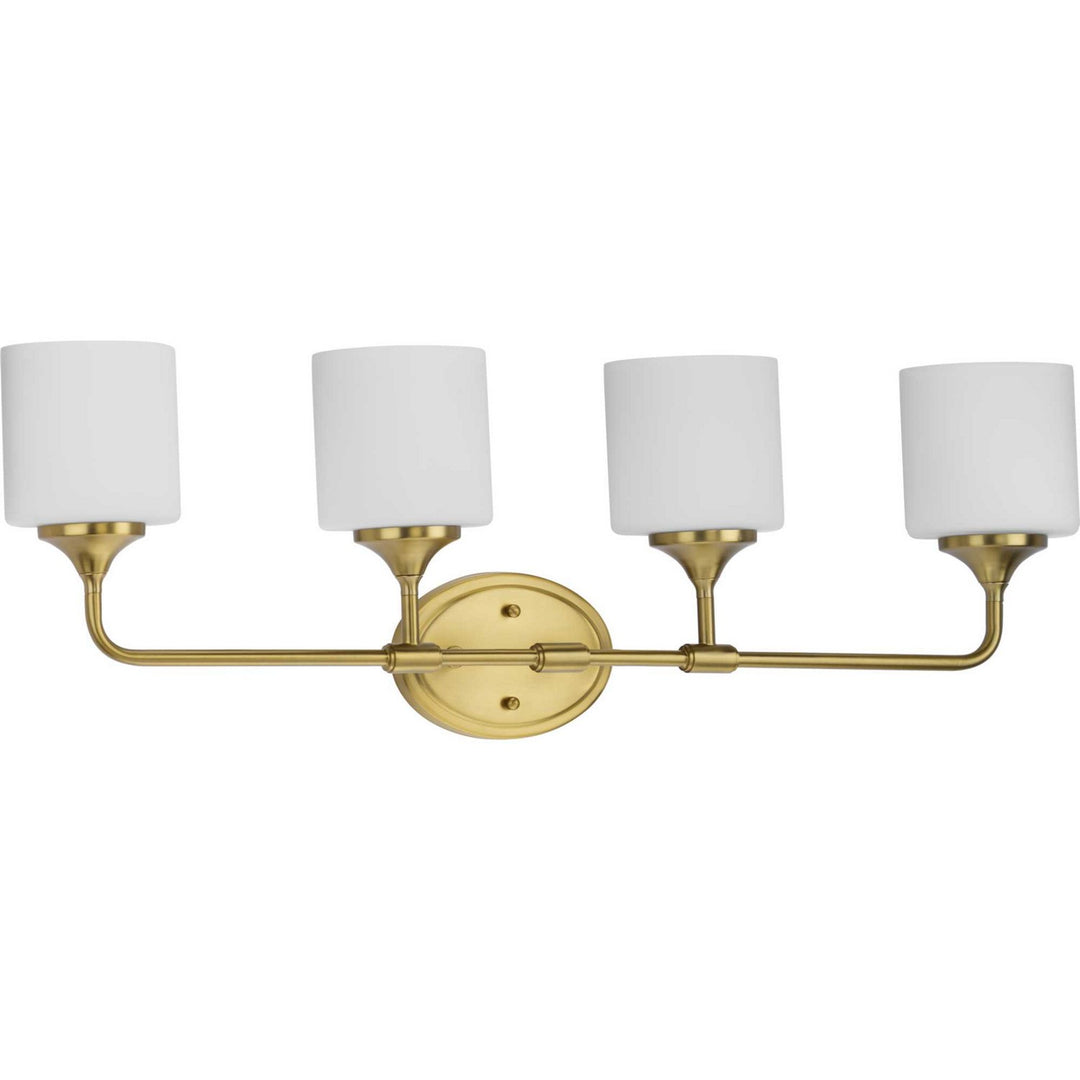 Lynzie Four Light Bath in Brushed Gold - available from The Lighting Shoppe, trusted by Canadian homeowners