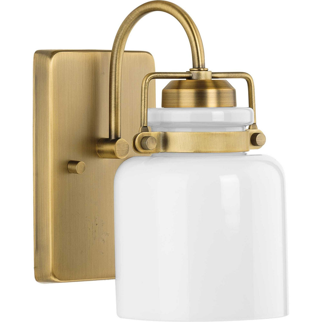 Fessler One Light Bath in Vintage Brass - available from The Lighting Shoppe, trusted by Canadian homeowners