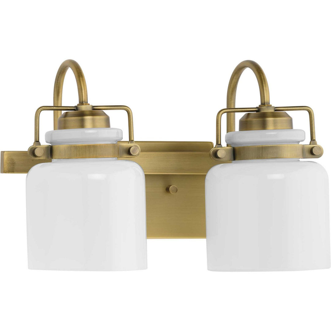Fessler Two Light Bath in Vintage Brass - available from The Lighting Shoppe, trusted by Canadian homeowners