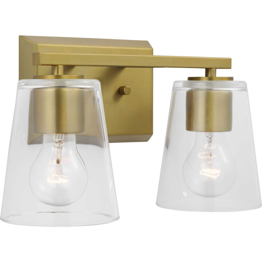Vertex Two Light Bath in Brushed Gold - available from The Lighting Shoppe, trusted by Canadian homeowners