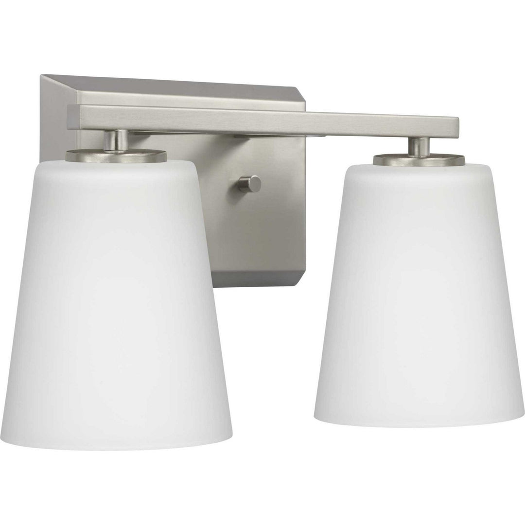 Vertex Two Light Bath in Brushed Nickel - available from The Lighting Shoppe, trusted by Canadian homeowners