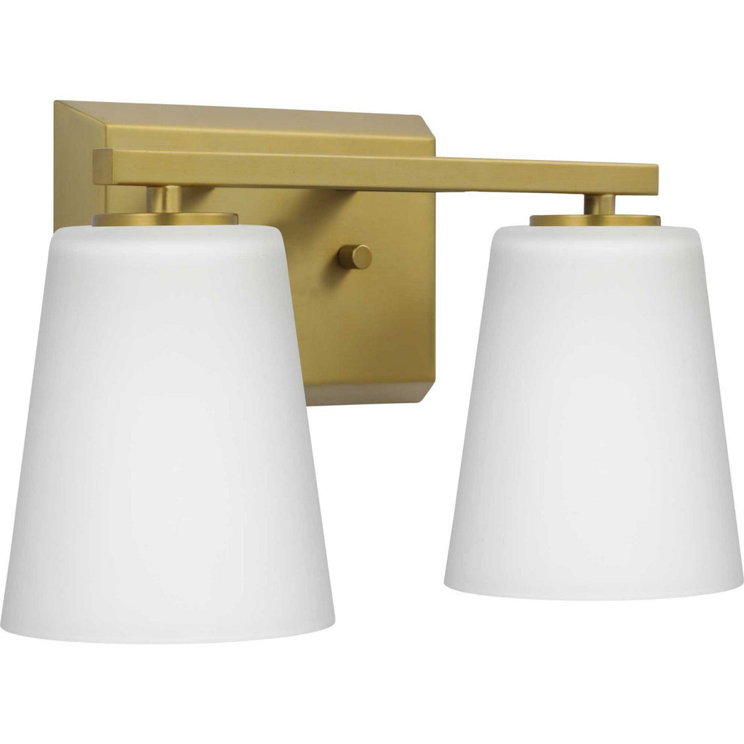 Vertex Two Light Bath in Brushed Gold - available from The Lighting Shoppe, trusted by Canadian homeowners
