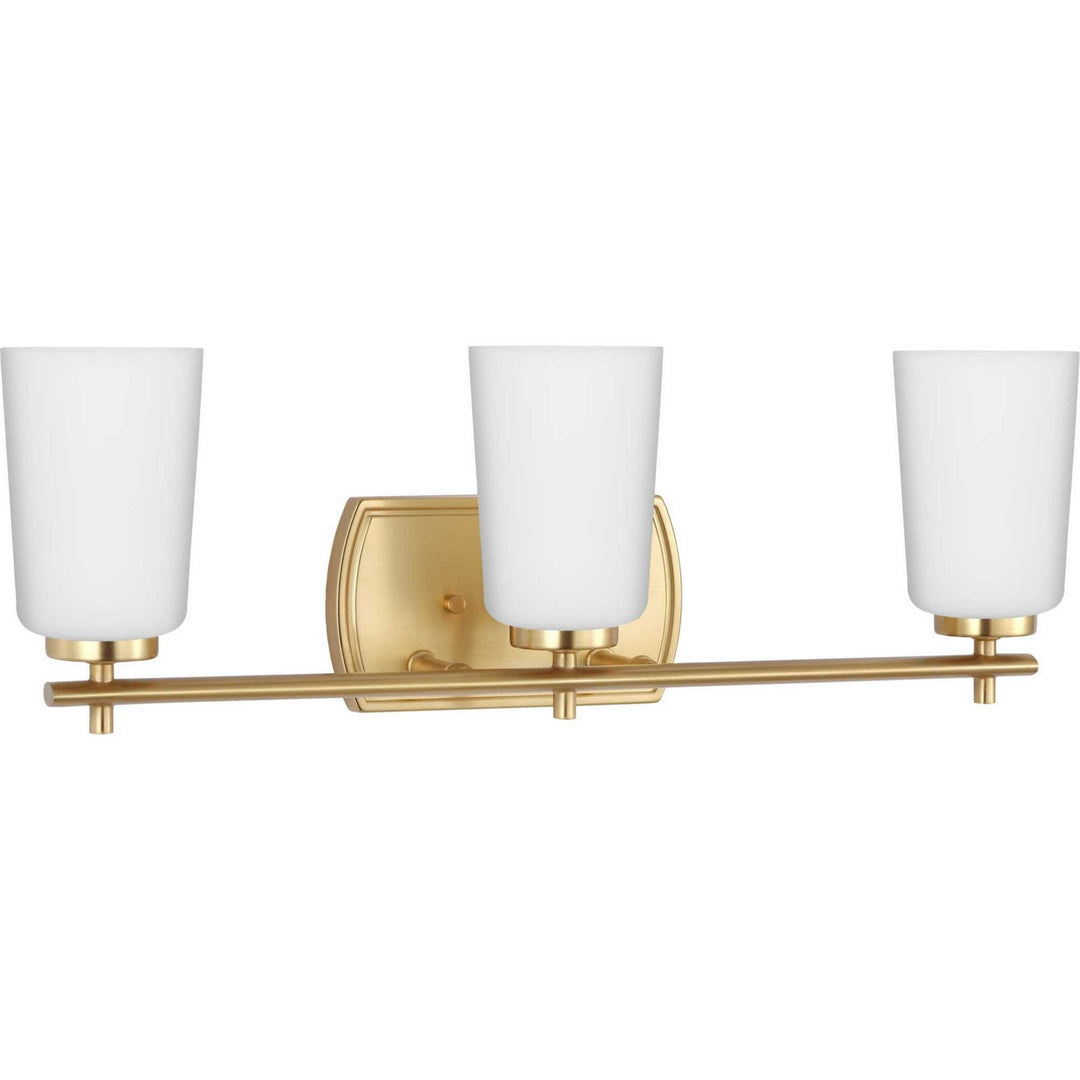 Adley Three Light Bath in Satin Brass - available from The Lighting Shoppe, trusted by Canadian homeowners