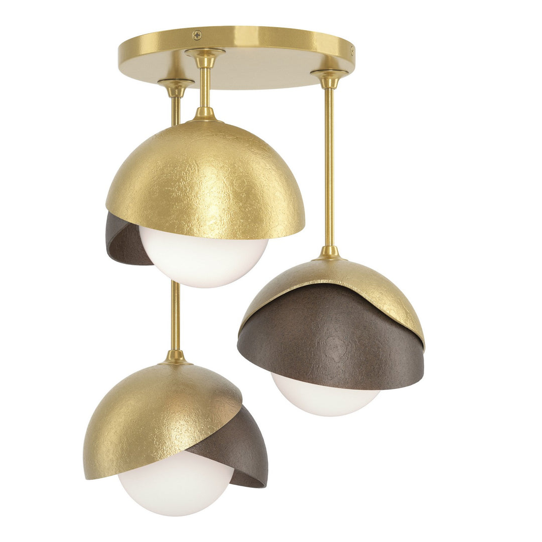 Brooklyn Three Light Semi-Flush Mount in Modern Brass - available from The Lighting Shoppe, trusted by Canadian homeowners