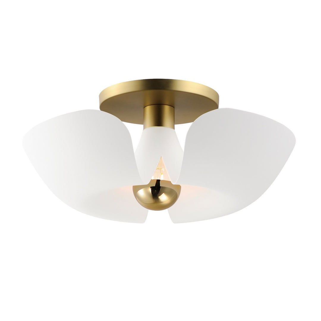 Poppy LED Flush Mount in White/Satin Brass - available from The Lighting Shoppe, trusted by Canadian homeowners