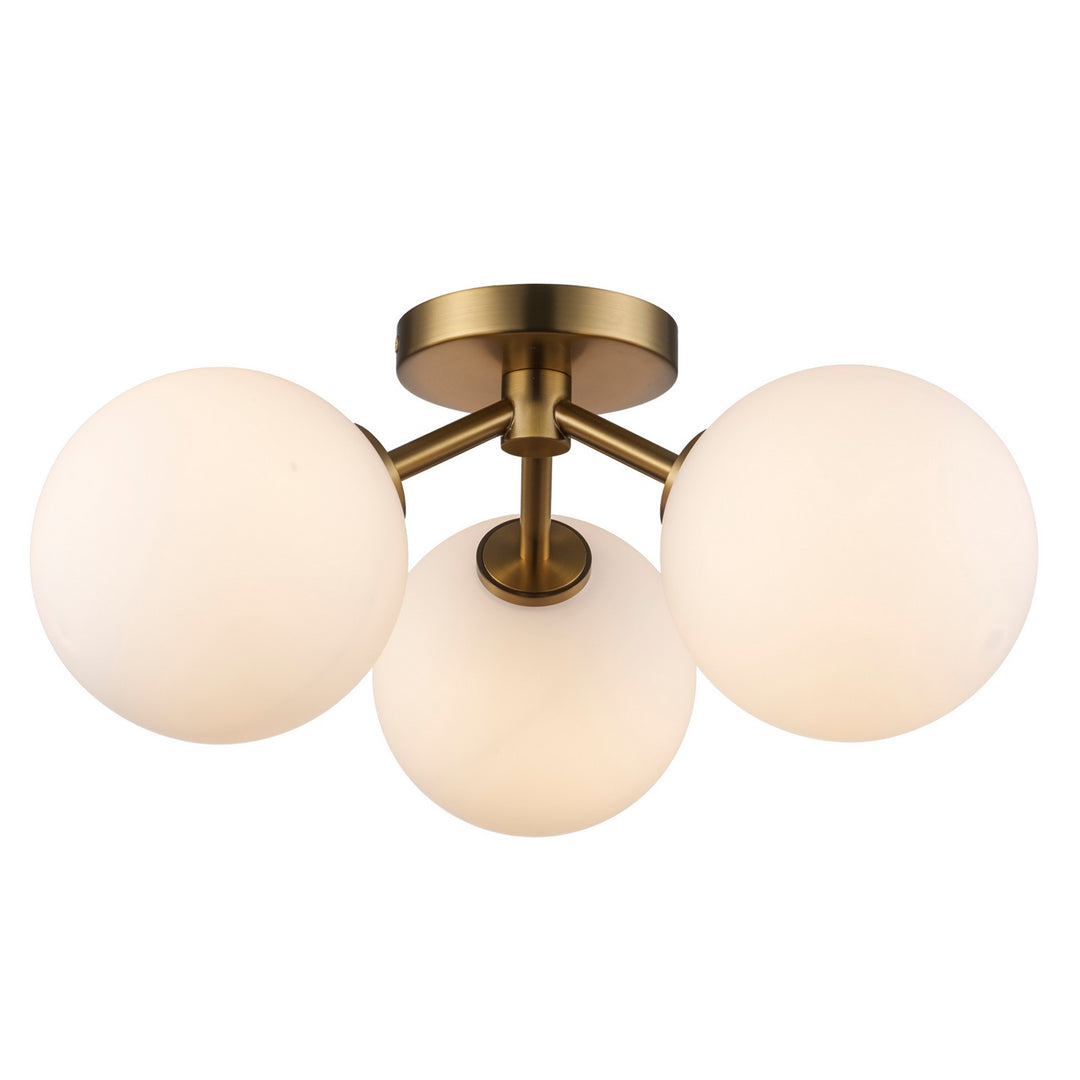 Haskell Three Light Flush Mount in Antique Gold - available from The Lighting Shoppe, trusted by Canadian homeowners
