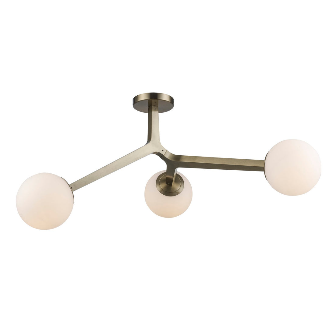 Haskell Three Light Flush Mount in Antique Gold - available from The Lighting Shoppe, trusted by Canadian homeowners