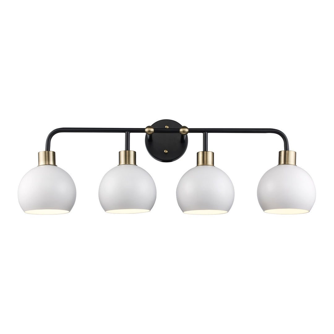 Indigo Four Light Vanity in Black/Antique Gold White - available from The Lighting Shoppe, trusted by Canadian homeowners