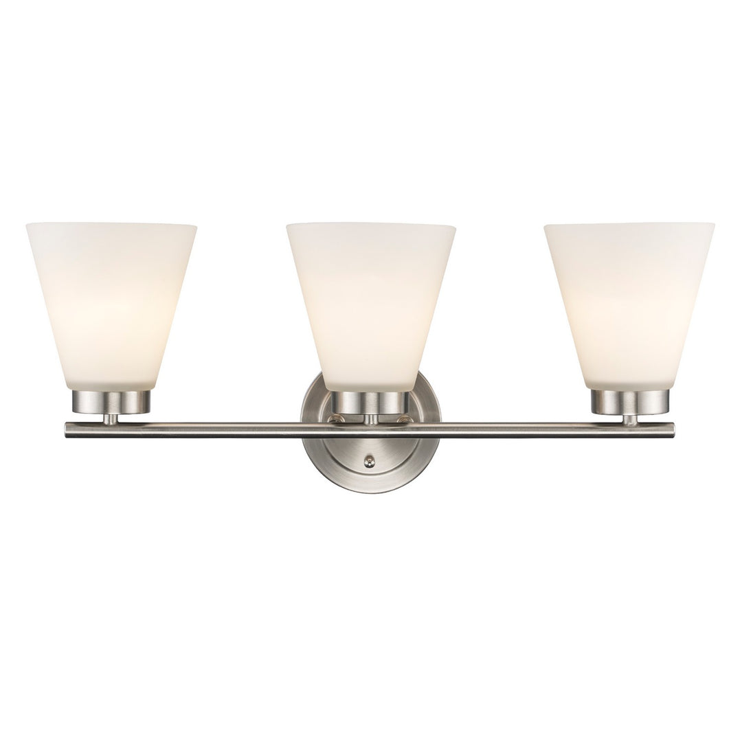 Fifer Three Light Vanity in Brushed Nickel - available from The Lighting Shoppe, trusted by Canadian homeowners