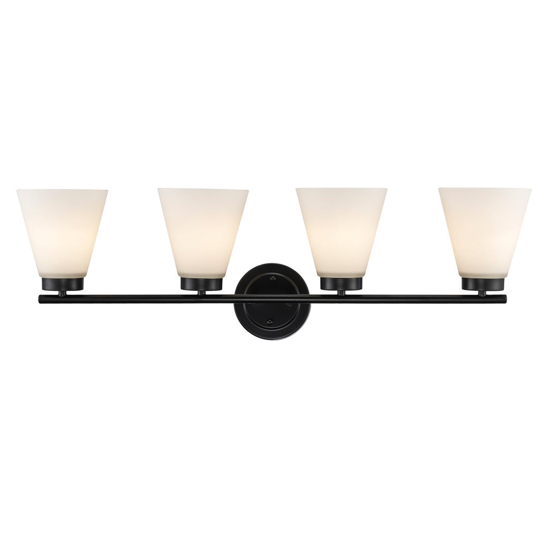 Fifer Four Light Vanity in Black - available from The Lighting Shoppe, trusted by Canadian homeowners