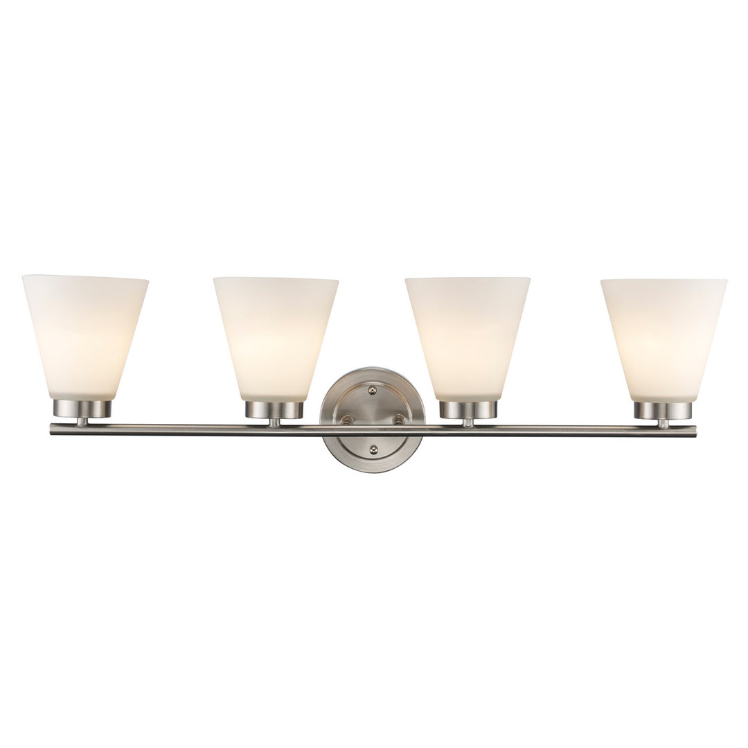 Fifer Four Light Vanity in Brushed Nickel - available from The Lighting Shoppe, trusted by Canadian homeowners