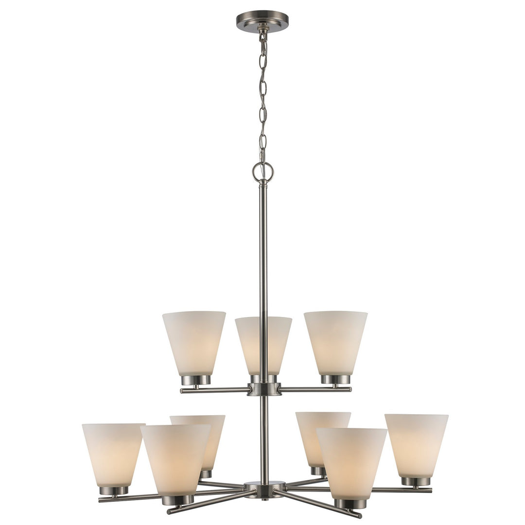 Fifer Nine Light Chandelier in Brushed Nickel - available from The Lighting Shoppe, trusted by Canadian homeowners