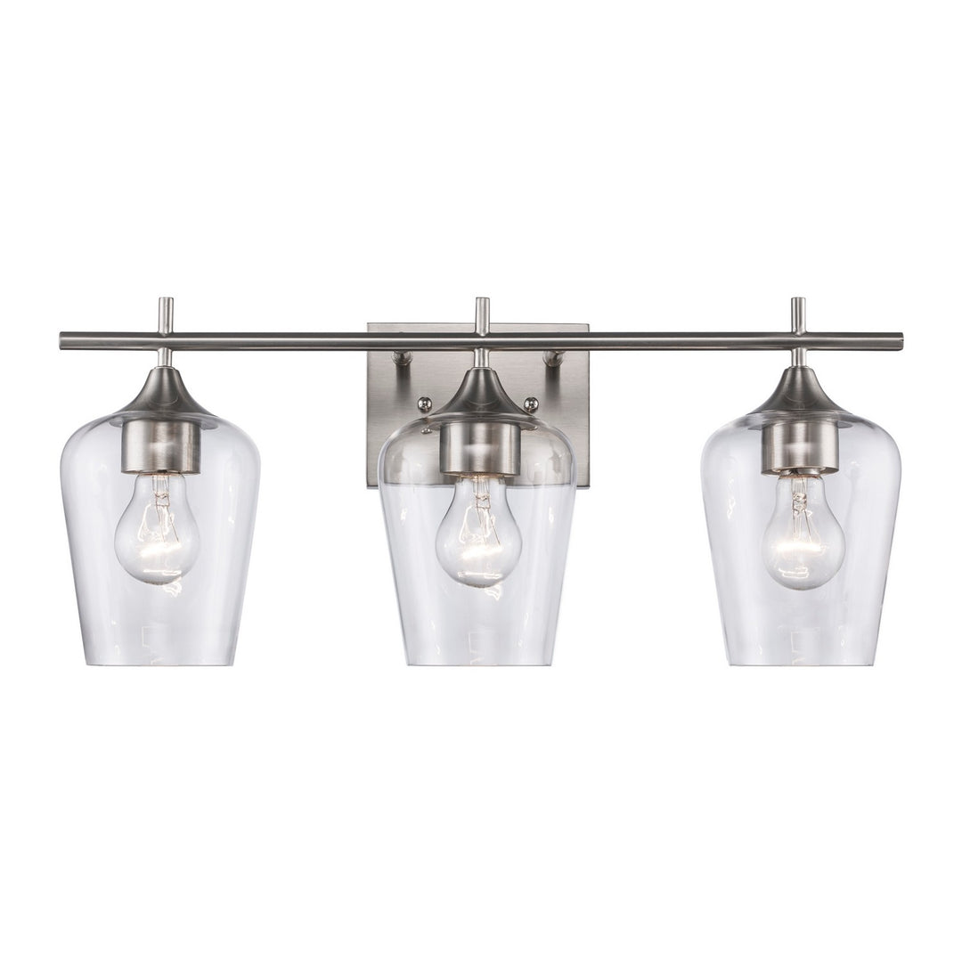 Kieran Three Light Vanity in Brushed Nickel - available from The Lighting Shoppe, trusted by Canadian homeowners