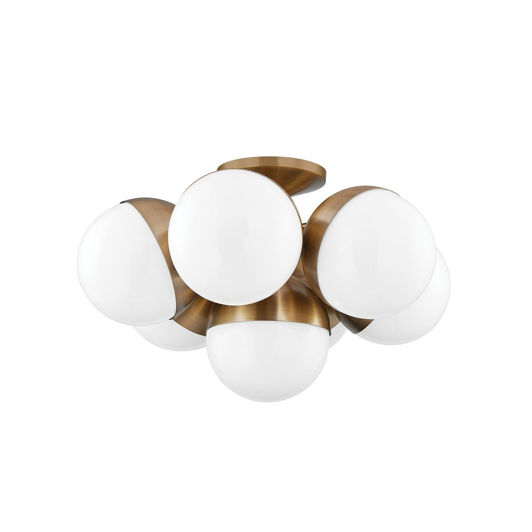 Cupertino Seven Light Semi Flush Mount in Patina Brass - available from The Lighting Shoppe, trusted by Canadian homeowners