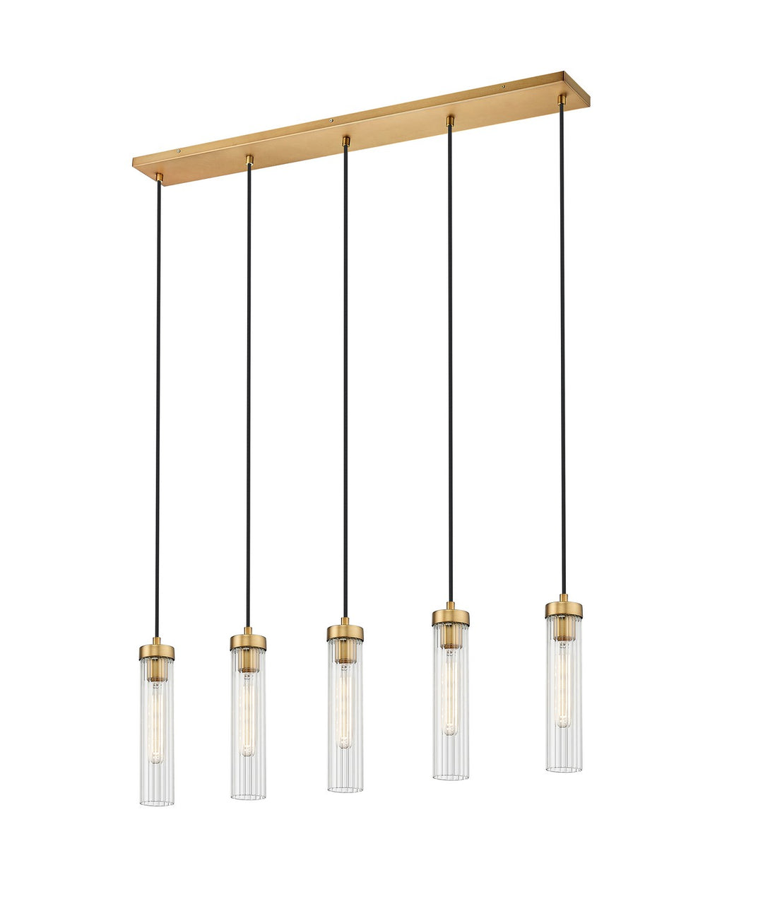 Beau Five Light Linear Chandelier in Rubbed Brass - available from The Lighting Shoppe, trusted by Canadian homeowners
